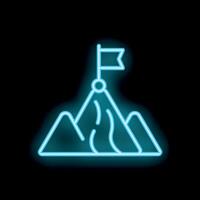 Neon icon of reaching mountain peak with flag showing success vector