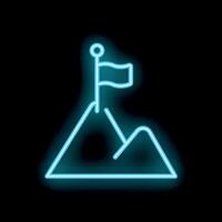 Neon flag waving on top of a mountain symbolizing success vector