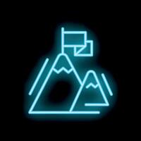 Neon flag waving on top of mountain representing success vector