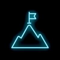 Neon flag waving on top of a mountain peak vector