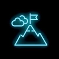 Neon sign representing reaching goal with flag on mountain top vector