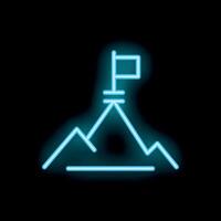 Neon sign representing reaching a goal with a flag on a mountain top vector
