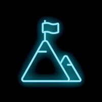 Neon flag waving on top of a mountain representing success vector
