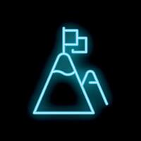 Neon sign representing reaching the top with a flag on a mountain peak vector