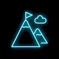 Neon sign representing reaching goal with mountains and flag vector