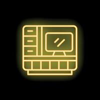 Yellow neon icon of a desktop computer with keyboard and monitor vector
