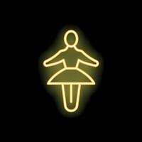 Glowing neon icon of a ballerina striking a pose on black background vector