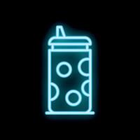 Blue neon sign of a baby bottle with a straw on a black background vector