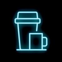 Glowing neon icon of paper coffee cup and mug on black background vector
