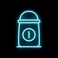 Neon sign of coffee package with valve on black background vector