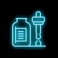 Neon sign of dropper bottle dripping liquid on surface vector