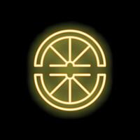Glowing neon sign depicting a sliced lemon on black background vector