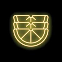 Neon icon of three lemon slices glowing on black background vector