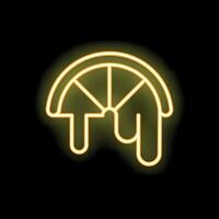 Bright yellow neon sign showing a melting lemon slice on a black background vector