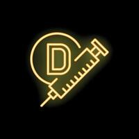 Neon syringe injecting vitamin d into a circle on black background vector