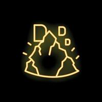Neon sign representing damage with cracks and letter d on black background vector
