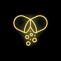 Yellow neon open capsule pill releasing medicine particles icon graphic on black background vector