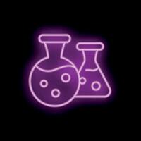Neon sign of erlenmeyer flasks displaying chemical reaction vector