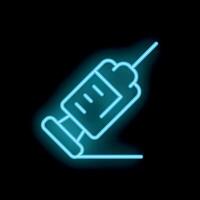 Blue neon syringe icon glowing against a black background vector
