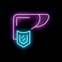 Neon sign of a liver with a protection shield on a black background vector
