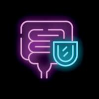 Neon icon of intestines with a shield protecting digestive system vector