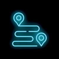 Neon blue gps route navigation icon showing destination point vector