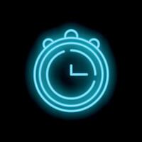 Blue neon stopwatch icon glowing on dark background vector