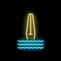 Neon icon of a fountain pen nib drawing water from an inkwell vector