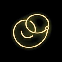 Neon style icon of two interlocking circles forming a smiling face on black background vector