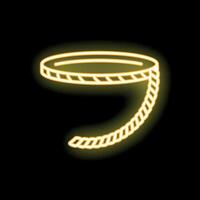 Glowing neon icon of a well bucket hanging from a rope on a black background vector