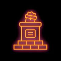 Neon sign representing a gift on a podium with a black background vector