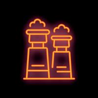Neon icon of industrial factory emitting pollution into atmosphere vector