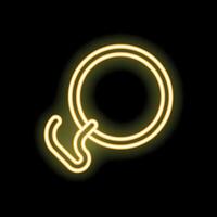 Neon sign showing a hook hanging on blank circular frame on a black background vector