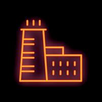 Neon sign representing a large industrial factory building at night vector