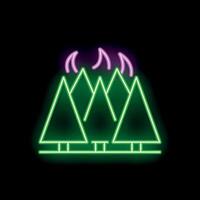 Neon sign showing burning forest with three trees on fire vector