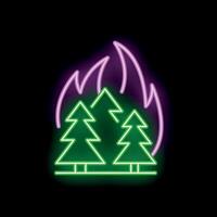 Neon icon of wildfire burning trees in forest fire vector
