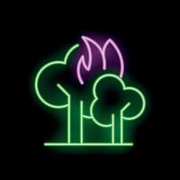 Neon forest fire symbol burning trees icon illustration background vector