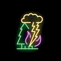 Neon icon of lightning striking tree and causing fire vector