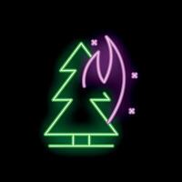 Neon style icon showing burning christmas tree on black background vector