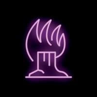 Neon tree stump burning with pink fire on black background vector