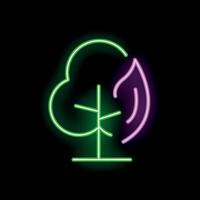 Neon tree burning with flames sign on black background vector