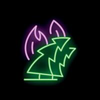 Glowing neon sign representing the concept of a forest fire with flames burning trees vector
