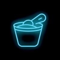 Neon sign of a scoop taking protein powder from a container vector