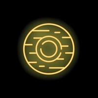 Neon icon of planet with crater glowing on black background vector