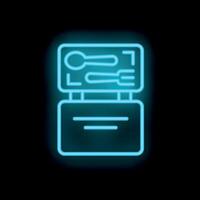 Lunchbox with fork and spoon showing open in neon style vector