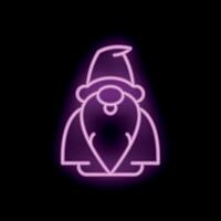 Neon sign of a smiling gnome with a long beard and pointed hat vector