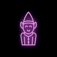 Neon elf smiling and wearing a pointed hat on black background vector