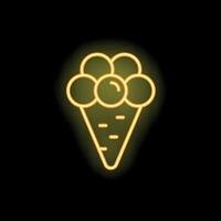 Neon sign depicting ice cream cone with scoops on black background vector
