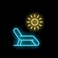 Neon sun shining over empty beach chair on black background vector