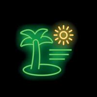 Neon green palm tree and sun shining on a tropical beach vector